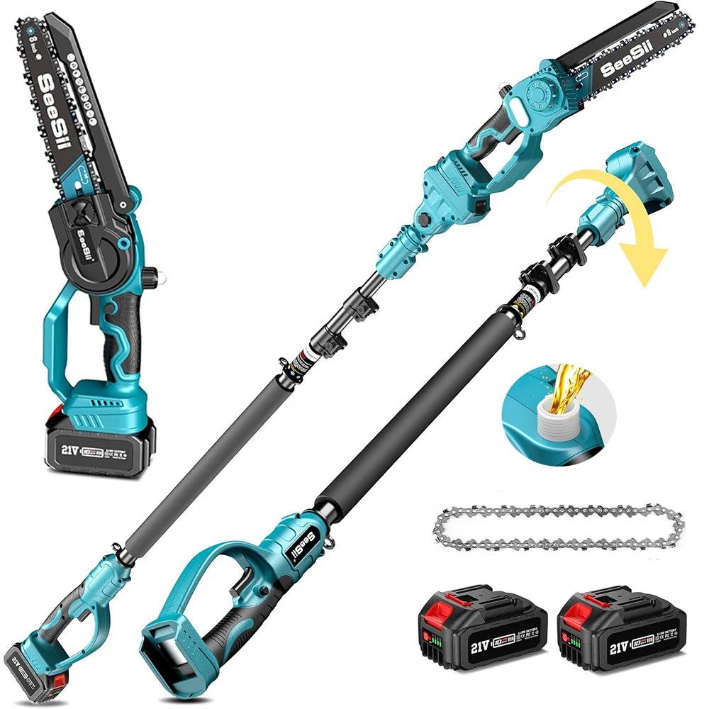 SEESII 2-in-1 Cordless 8 Inch Pole Saw & Mini Chainsaw with 2.5M Extension Pole for Tree Trimming Limb Cutter Prune for Makita 18V battery