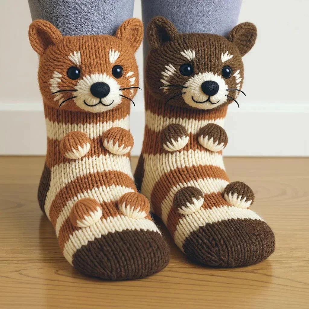 Cozy Fuzzy 3D Knitted Animal Cute Socks  Thick Warm Plush Kawaii Socks for Women Teens Kids Home Winter Holiday Christmas Gift