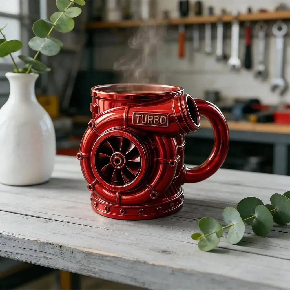 Turbocharger Design Cup: Unique V8 Turbocharged Engine Coffee Mug Handcrafted Gift Drinkware Gift For Men Water Container Gift