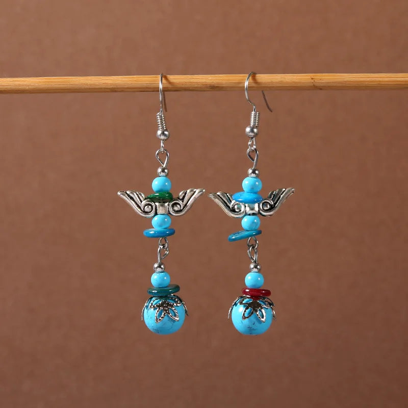 Bohemian fringed turquoise personality temperament earrings jewelry