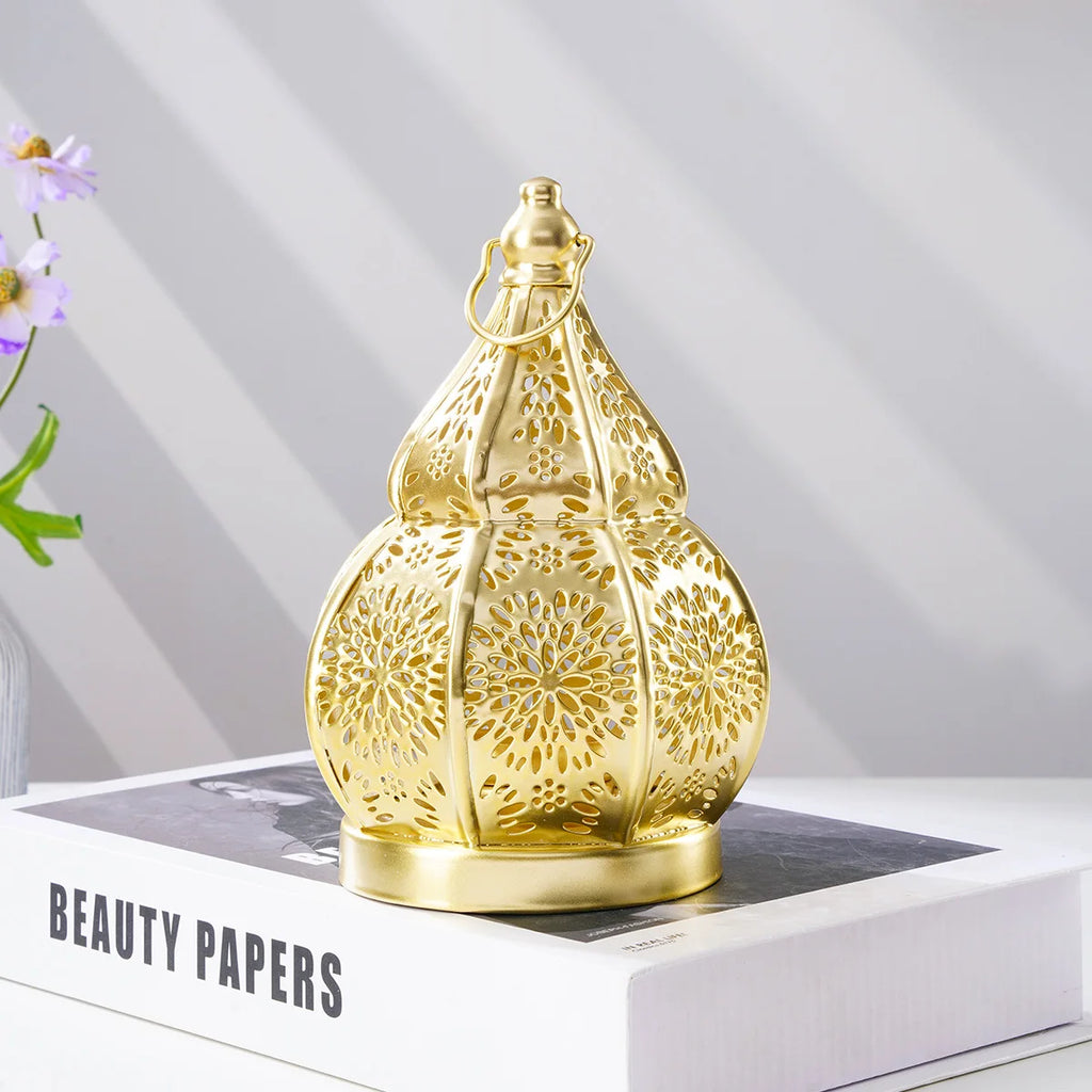 1PC, European-style ironwork hollowed-out gourd-shaped decorative candlestick, Moroccan decorative style candlestick