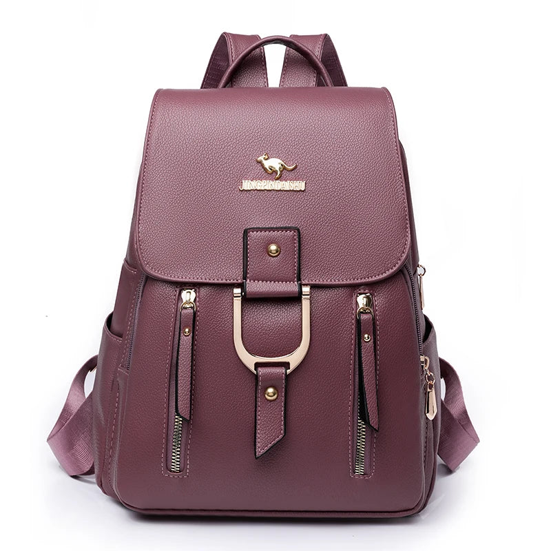 Luxury Designer High Quality Leather Ladies Backpack Solid Color Ladies Anti-theft Backpack Fashion New Women Bag Bolsa Feminina