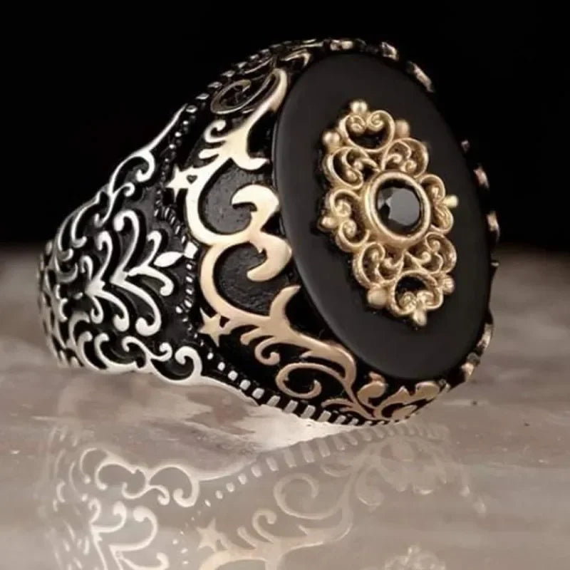 New Copper Material Open Adjustable Ring Amber Gemstone Personality High Jewelry Fashion Luxury Business Men's High-end Ring