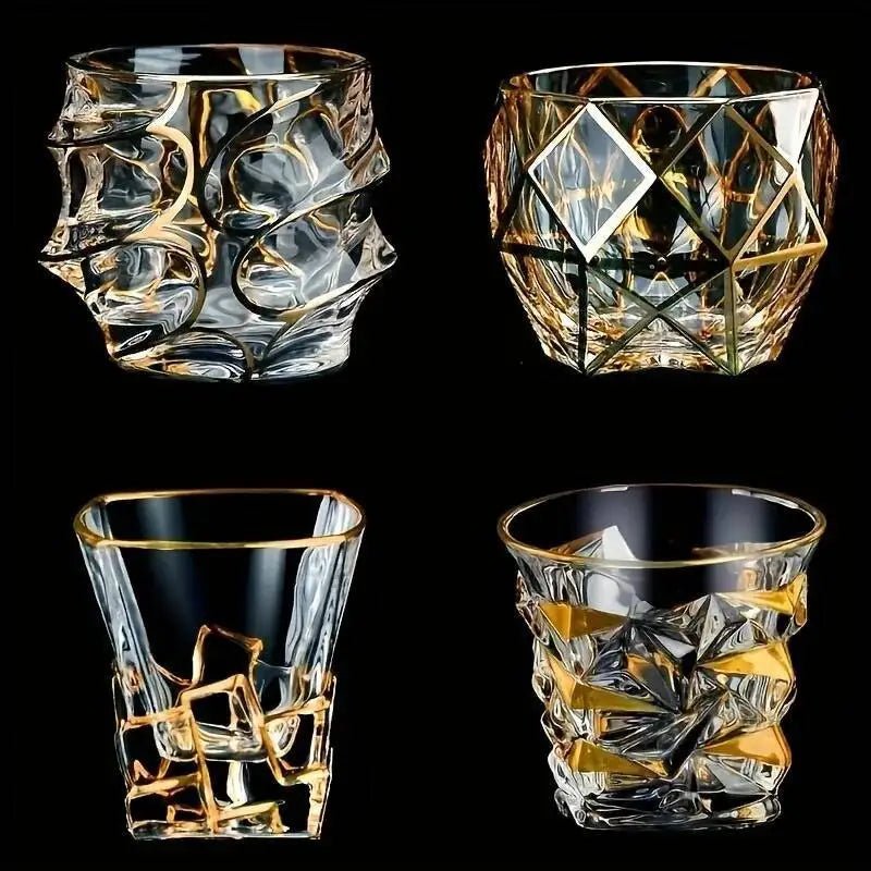 Luxury Whiskey Glass With Golden Line Luxurious Crystal Glasses Painted Brilliant Multi-purpose Wine Cup Beer Cocktail Tumbler