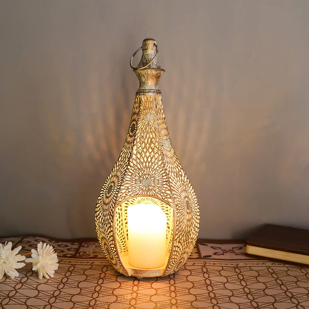 Elegant Metal Lantern Candle Holder - Decorative Tabletop Lantern for Home, Perfect for Chinese New Year & Ramadan Celebrations