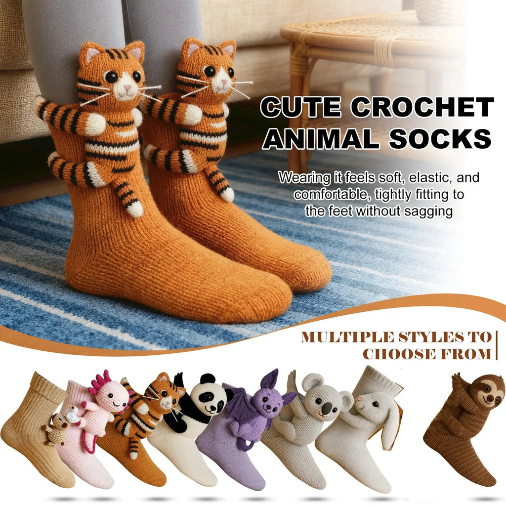 3D Knitted Cute Animal Floor Socks New Fun Novelty Handmade Crocheted Warm Socks Cubic Sloth Panda Creative Children's Gifts