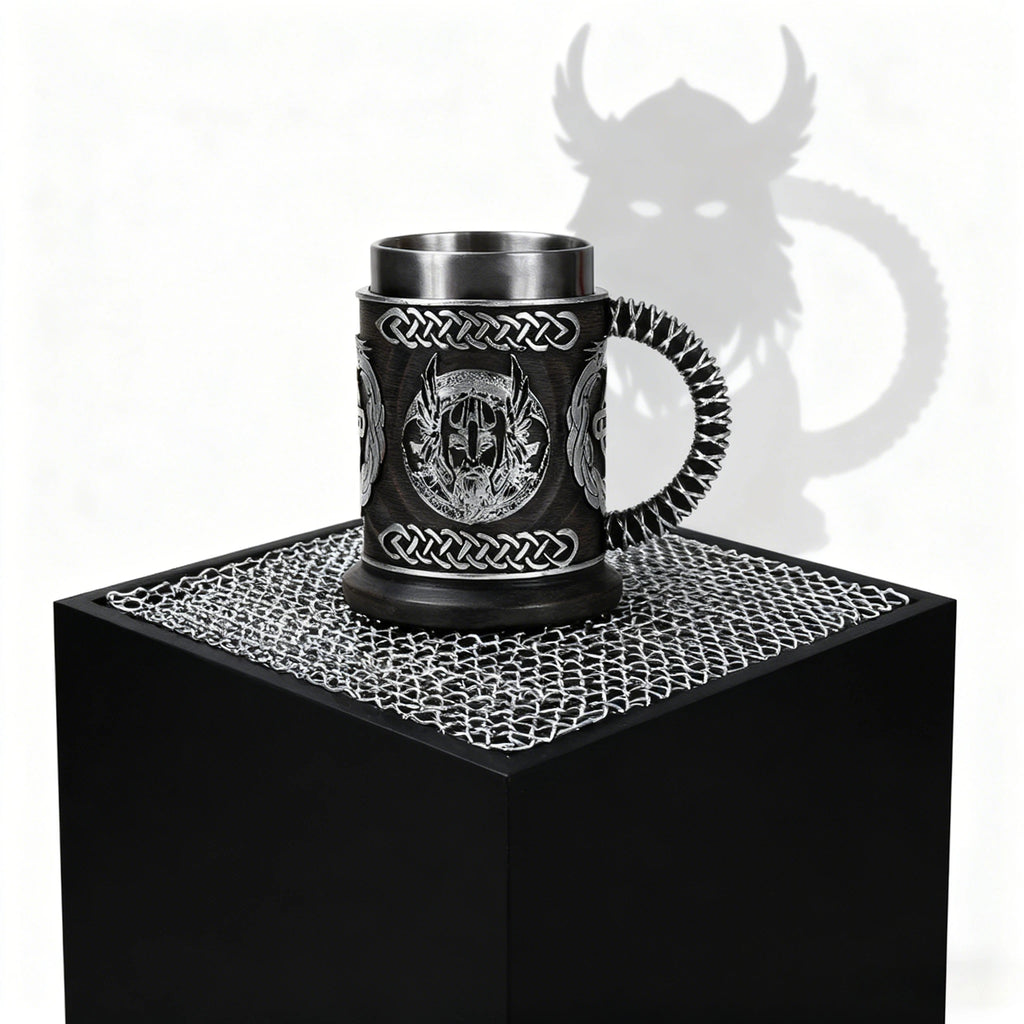 New Medieval Norse Mythology Beer Mug - Large Capacity 304 Stainless Steel Odin God of War Unique Wine Cup Creative Drinkware.