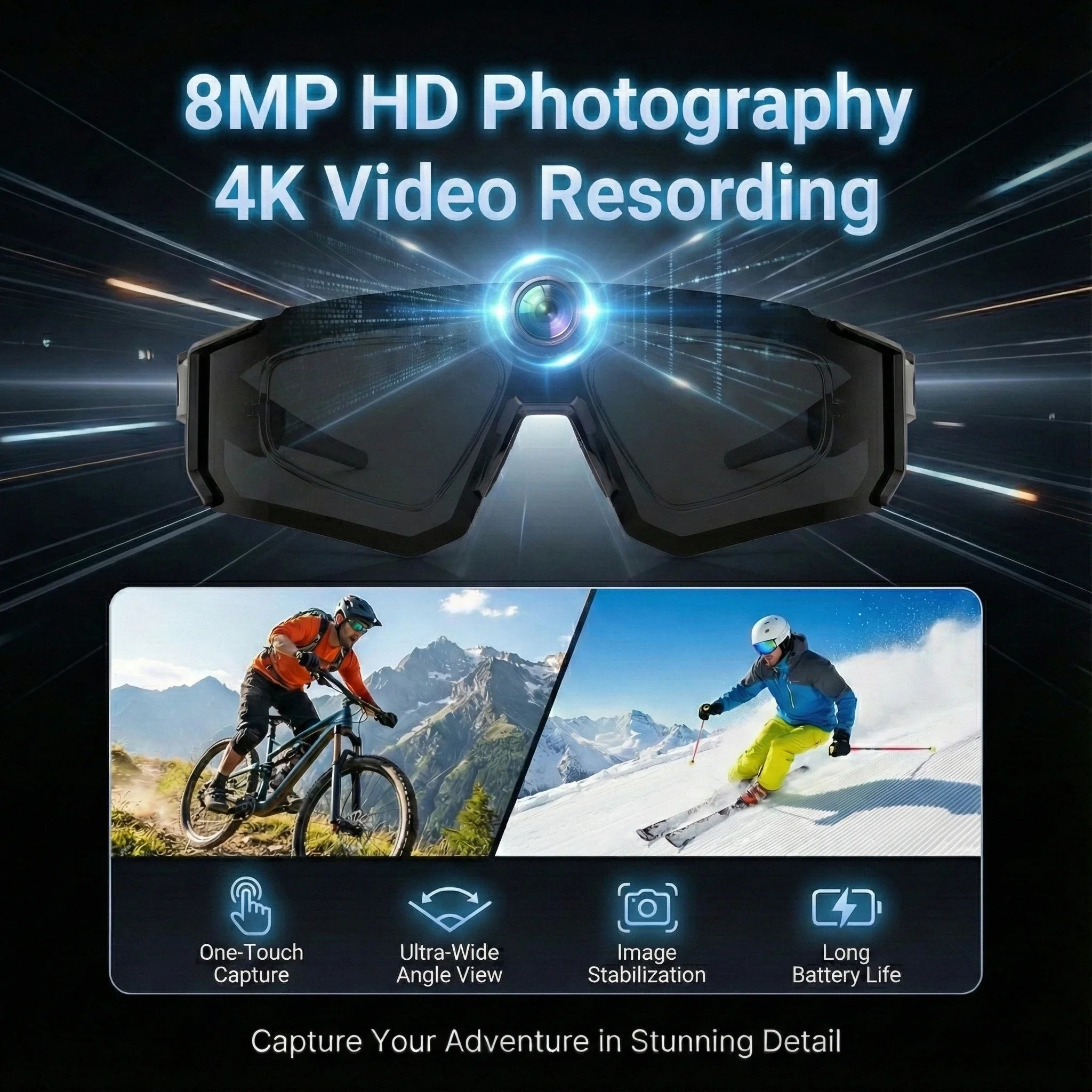2026 New 800W HD Smart Glasses Men 32GB Photo Video Recording Bluetooth Call Sport Sunglasses Cycling Driver UV400 IP54 Goggles