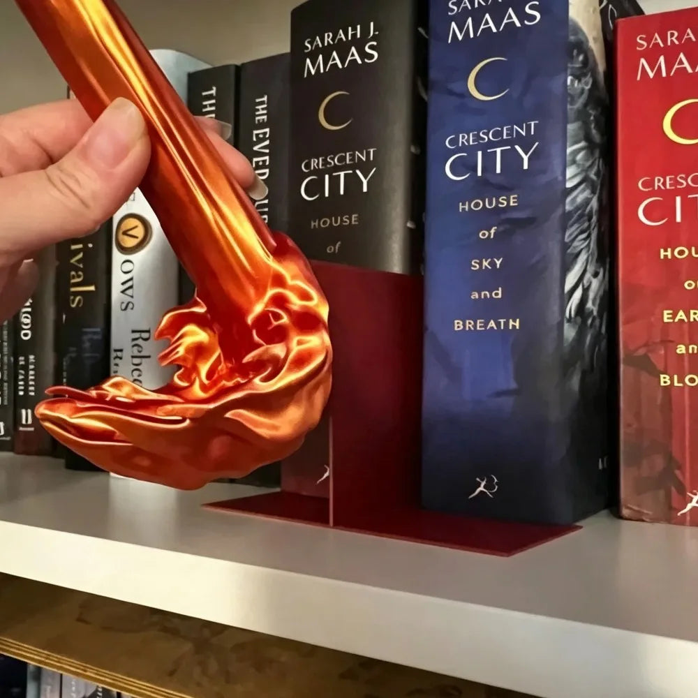 Creative 3D Dragon Flame Bookend Decor Ornament Unique Book Corner Shelf Statue for Home Office Desktop Tabletop Decoration