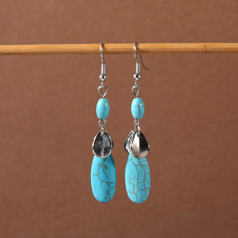 Bohemian fringed turquoise personality temperament earrings jewelry