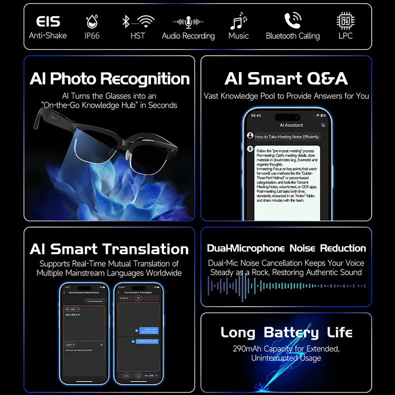 AI Smart Glasses To Take Photos Videos 800W HD Camera Intelligent Translation Photo-taking And Object Recognition Smart Glasses