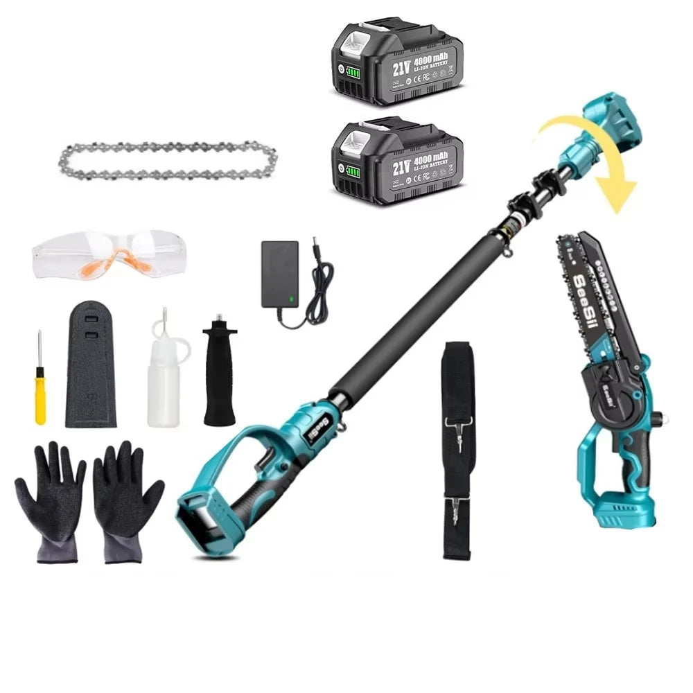 SEESII 2-in-1 Cordless 8 Inch Pole Saw & Mini Chainsaw with 2.5M Extension Pole for Tree Trimming Limb Cutter Prune for Makita 18V battery