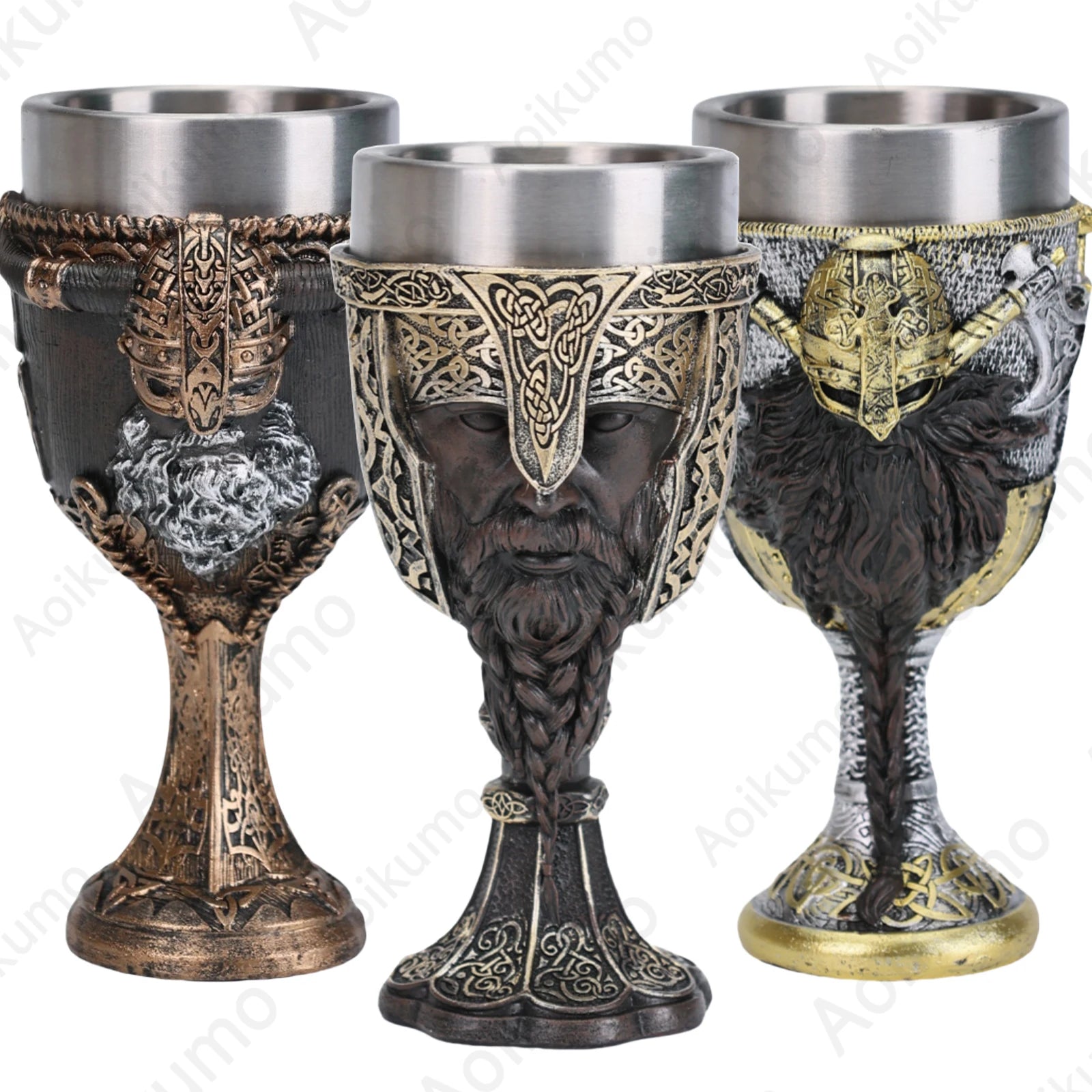 Medieval Viking Wine Goblet Nordic Viking Warrior Dragon Chalice Stainless Steel Insert Resin Themed Party Decoration