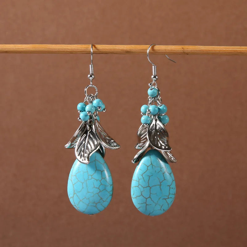 Bohemian fringed turquoise personality temperament earrings jewelry