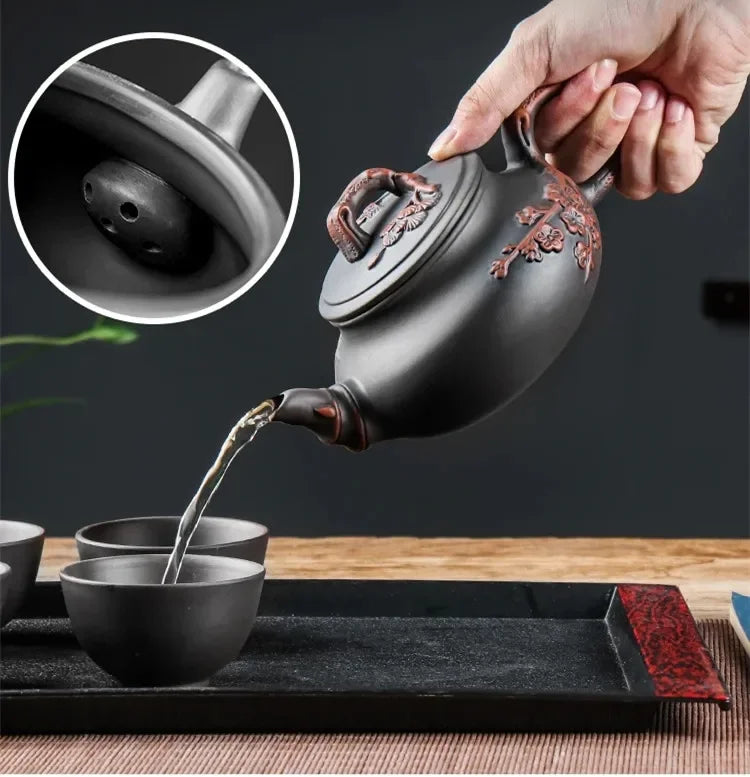 Yixing-Purple Clay Teapot and Teacup Set, Large Capacity, Clay Plum Blossom Pot, Kungfu Tea Set