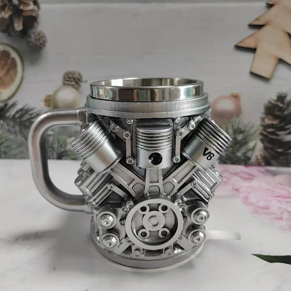 Cup For Car Enthusiasts V8 Engines Stainless Steel Coffee Mug Funny V6 Car Engine Design Mug Coffee Cup Cocktail Mug Tea