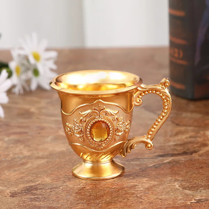 F5 Slightly Luxurious Drinking Glass Metal White Wine Cup Alloy Pattern Gems Decorated Fashion Creative Home Classical Wine Sets