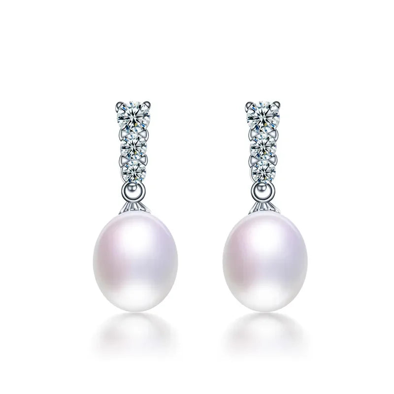 Dainashi High Quality 925 Sterling Silver Zircon Drop Earrings Elegant 100% Genuine Natural Freshwater Pearl Earrings for Women