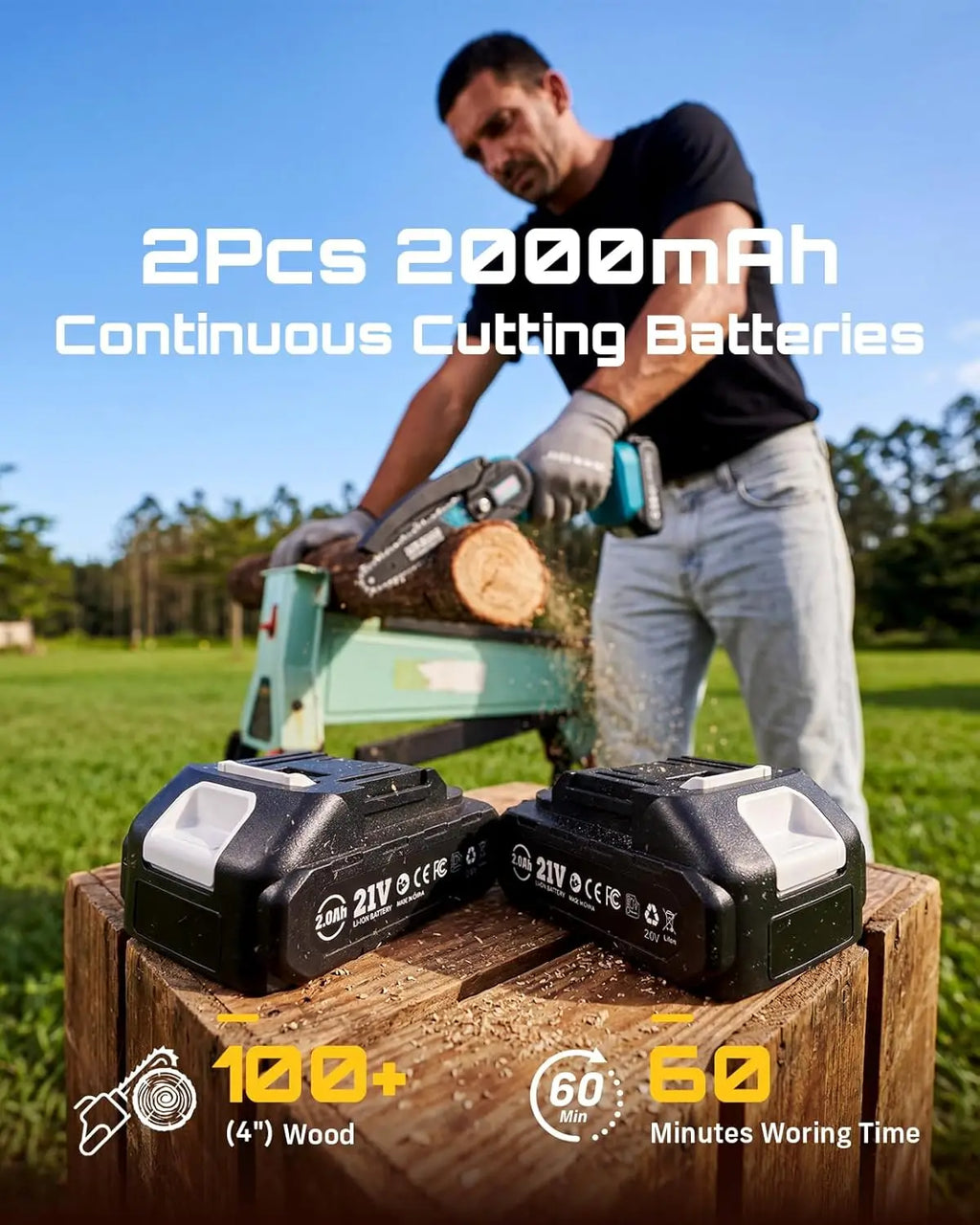 SEESII 6'' Cordless Mini Chainsaw 4500W Portable Chain Saw Garden Woodworking Tree Trimming Wood Cutting Power Tools For Makita 18V Battery Pin