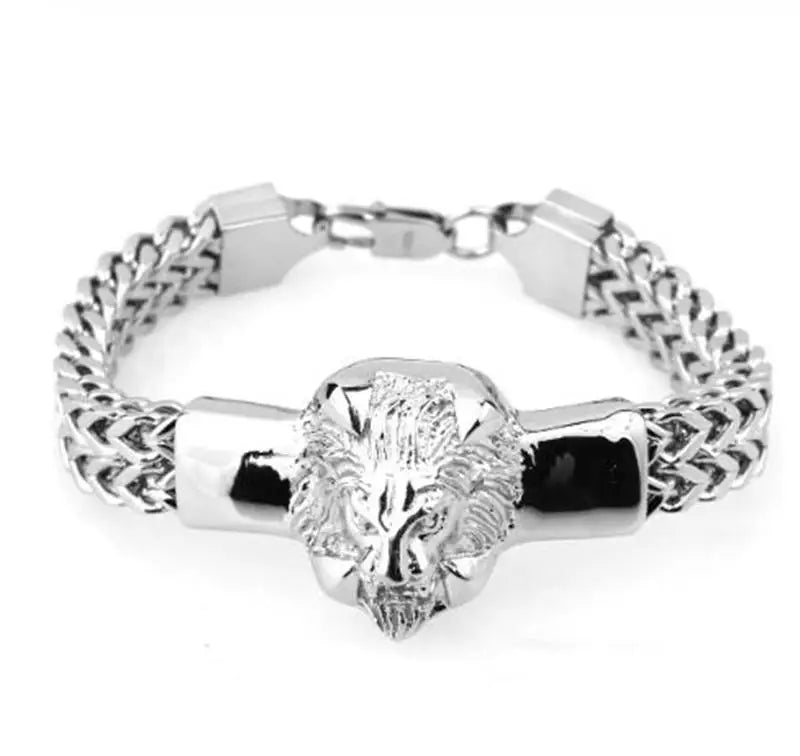 Personality Domineering Animal Gold Color Lion Head Bracelet Men's Stainless Steel Chain Bracelet Punk Rock Jewelry Gift