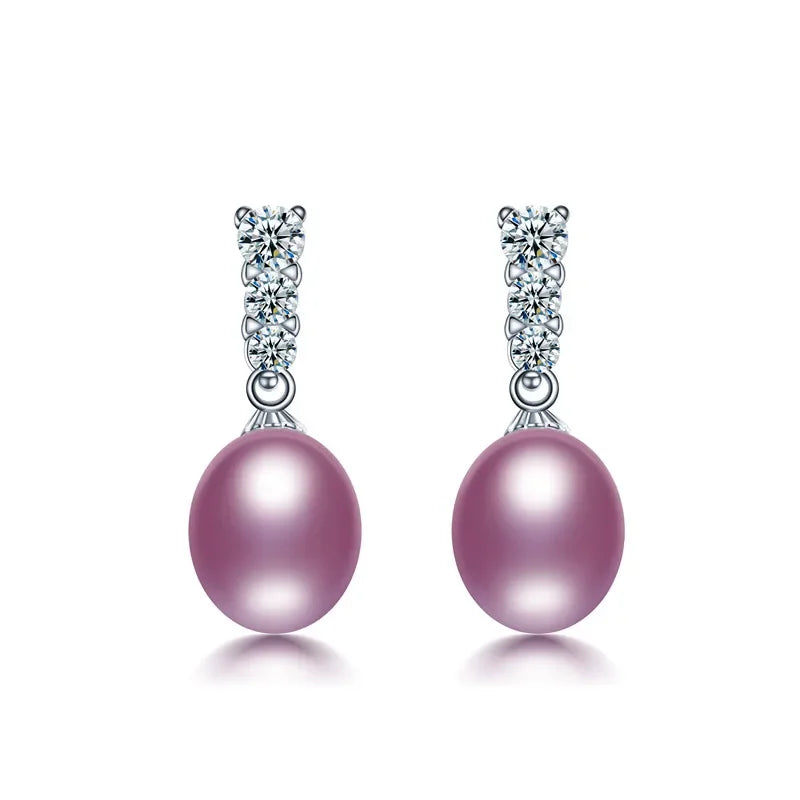 Dainashi High Quality 925 Sterling Silver Zircon Drop Earrings Elegant 100% Genuine Natural Freshwater Pearl Earrings for Women