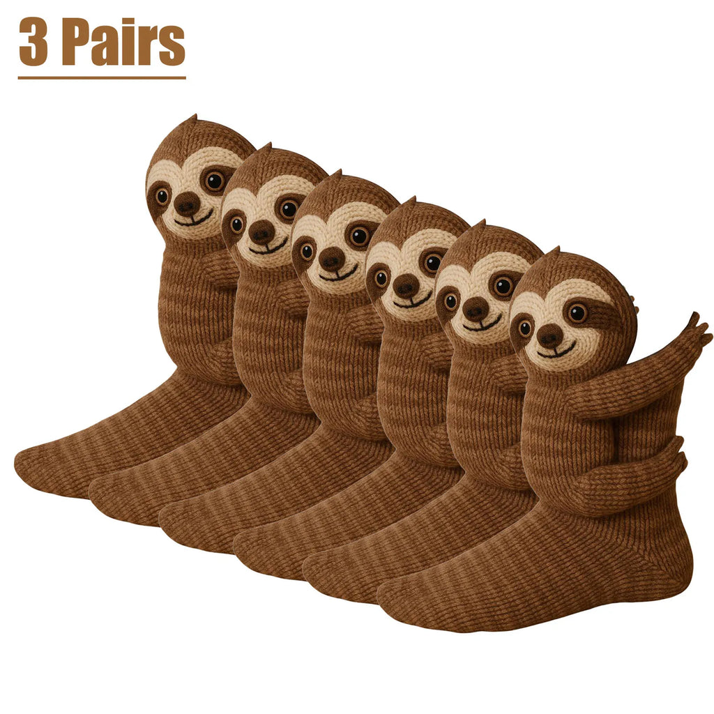 5-1 Pairs 3D Tree Rat Knitted Animal Socks Breathable Knit Plush Socks Comfortable Fashion Knit Socks Gifts for Animal Lovers