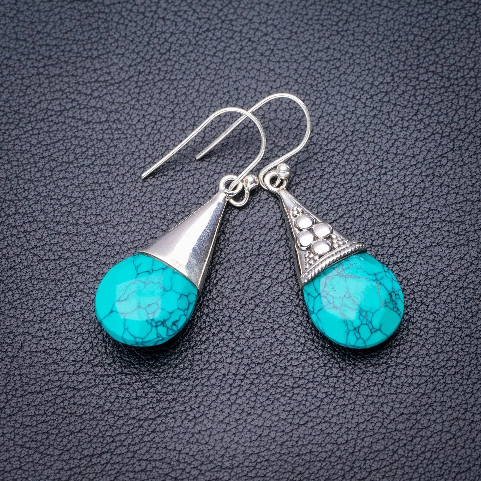 StarGems® Natural Turquoise Handmade 925 Sterling Silver Earrings 1.5 E5477