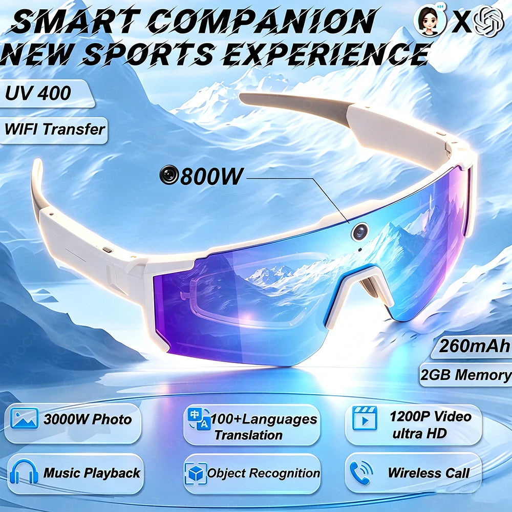 New AI Smart Sports shooting&recording Glasses 800W Camera HD Anti-shake Outdoor Riding Shooting Artifact Windproof Glasses
