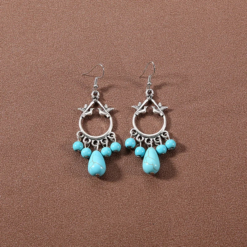 Bohemian fringed turquoise personality temperament earrings jewelry