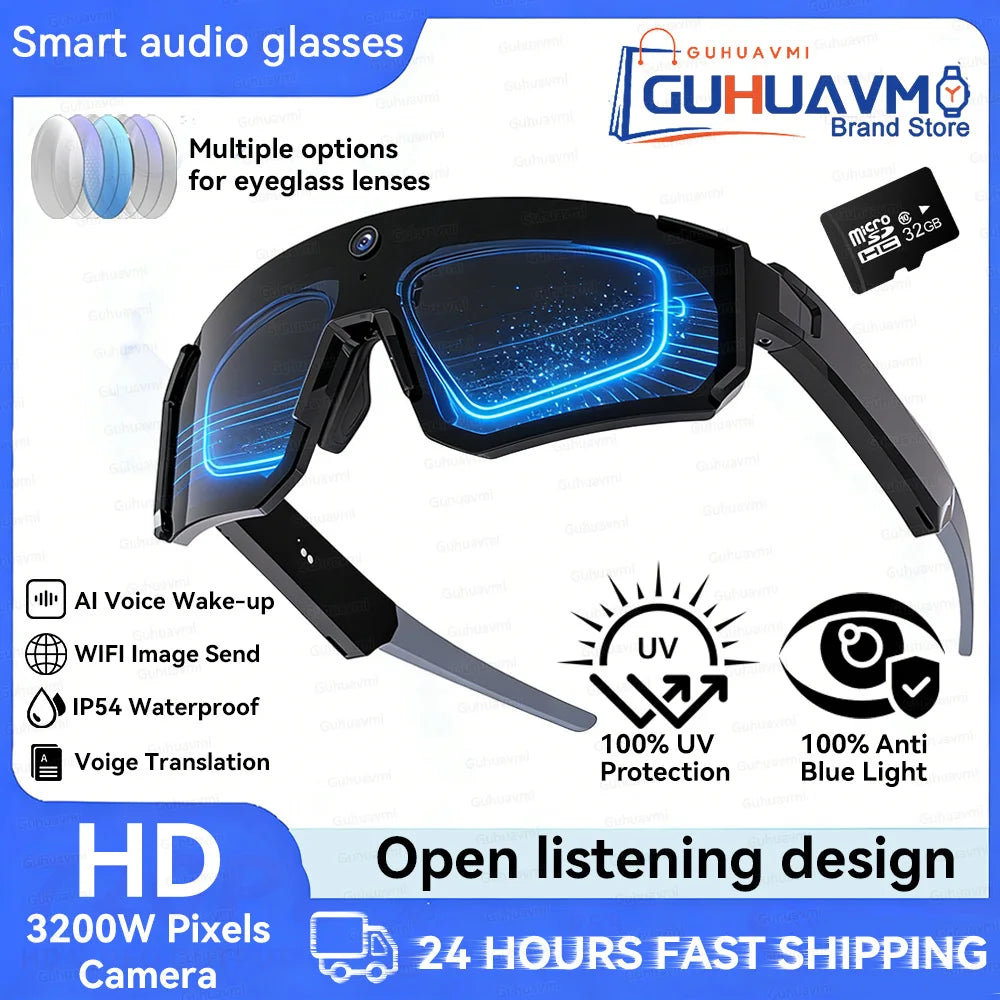 2026 New Smart Glasses Men 800W HD Photo Video Bluetooth Call Translation Anti Glare Running Baseball Sunglasses Cycling Glasses