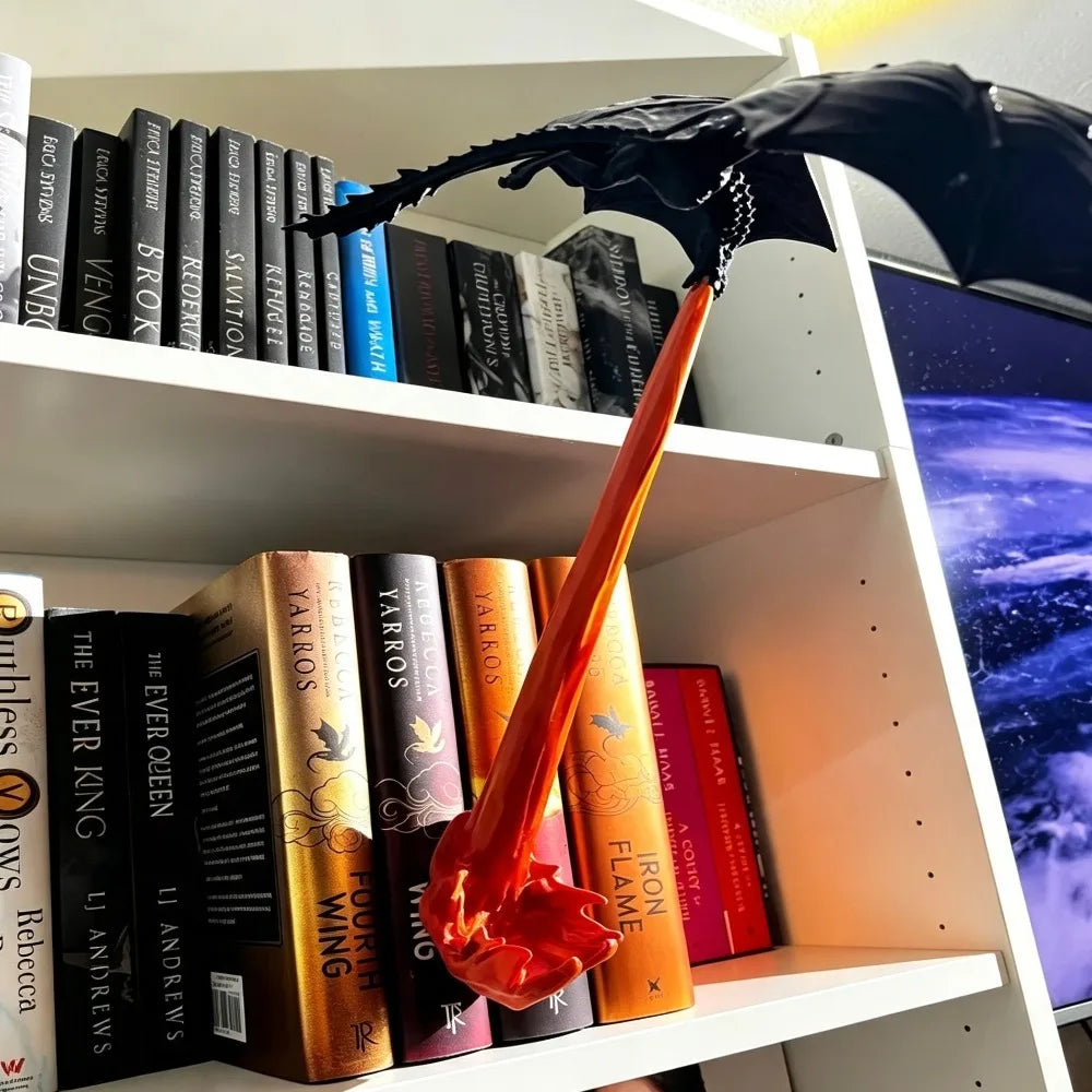 Creative 3D Dragon Flame Bookend Decor Ornament Unique Book Corner Shelf Statue for Home Office Desktop Tabletop Decoration