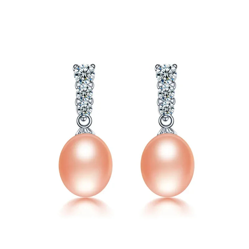 Dainashi High Quality 925 Sterling Silver Zircon Drop Earrings Elegant 100% Genuine Natural Freshwater Pearl Earrings for Women