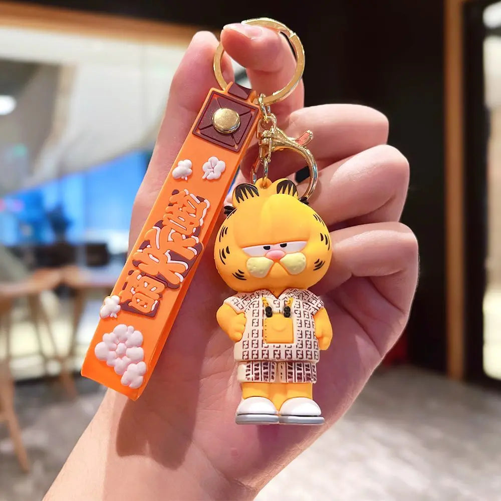 Garfield cartoon cute plush doll keychain kawaii for boys girls and couples backpack charm accessory anime merchandise wholesale