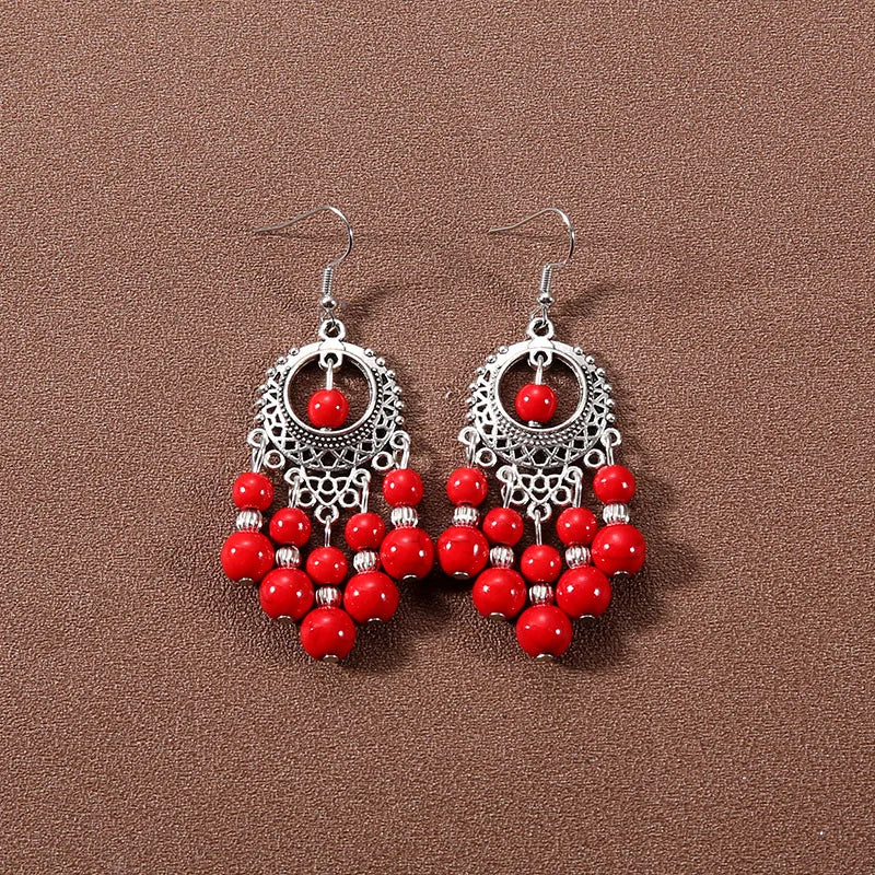 Bohemian fringed turquoise personality temperament earrings jewelry