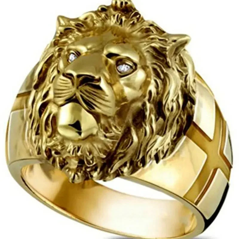 2025 New Golden Personality Charm Lion Head Rings Stainless Steel Party Lion Domineering Men's Ring Golden Ring Unisex Jewelry
