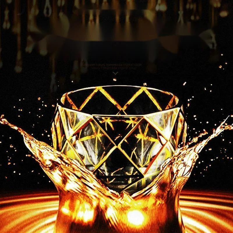Luxury Whiskey Glass With Golden Line Luxurious Crystal Glasses Painted Brilliant Multi-purpose Wine Cup Beer Cocktail Tumbler