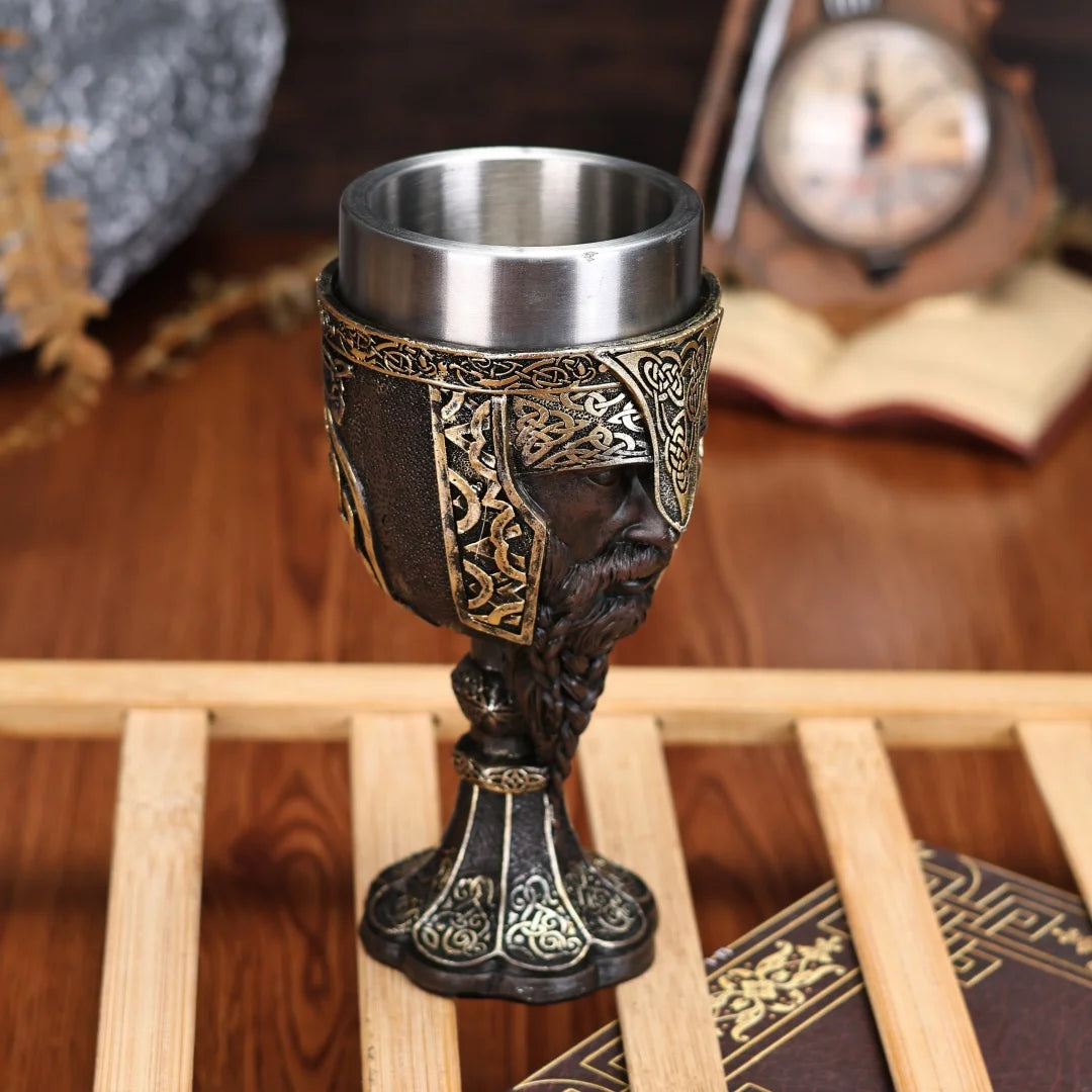 Medieval Viking Wine Goblet Nordic Viking Warrior Dragon Chalice Stainless Steel Insert Resin Themed Party Decoration