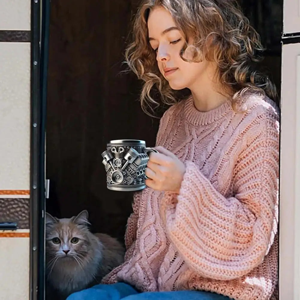 Cup For Car Enthusiasts V8 Engines Stainless Steel Coffee Mug Funny V6 Car Engine Design Mug Coffee Cup Cocktail Mug Tea