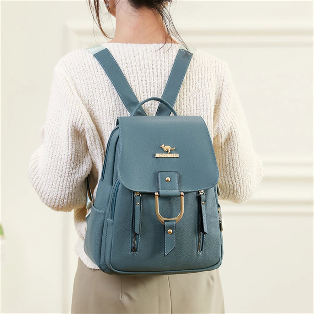 Luxury Designer High Quality Leather Ladies Backpack Solid Color Ladies Anti-theft Backpack Fashion New Women Bag Bolsa Feminina