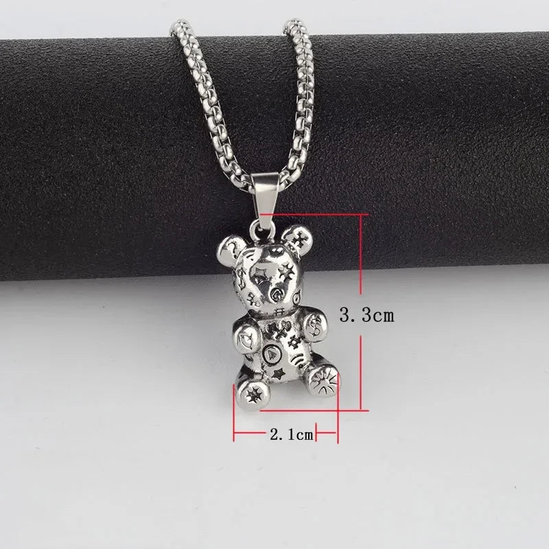 Rotatable Bear Doll Pendant Stainless Steel Necklace Men and Women Hip-hop Personality Simple Cartoon Sweater Chain Wholesale