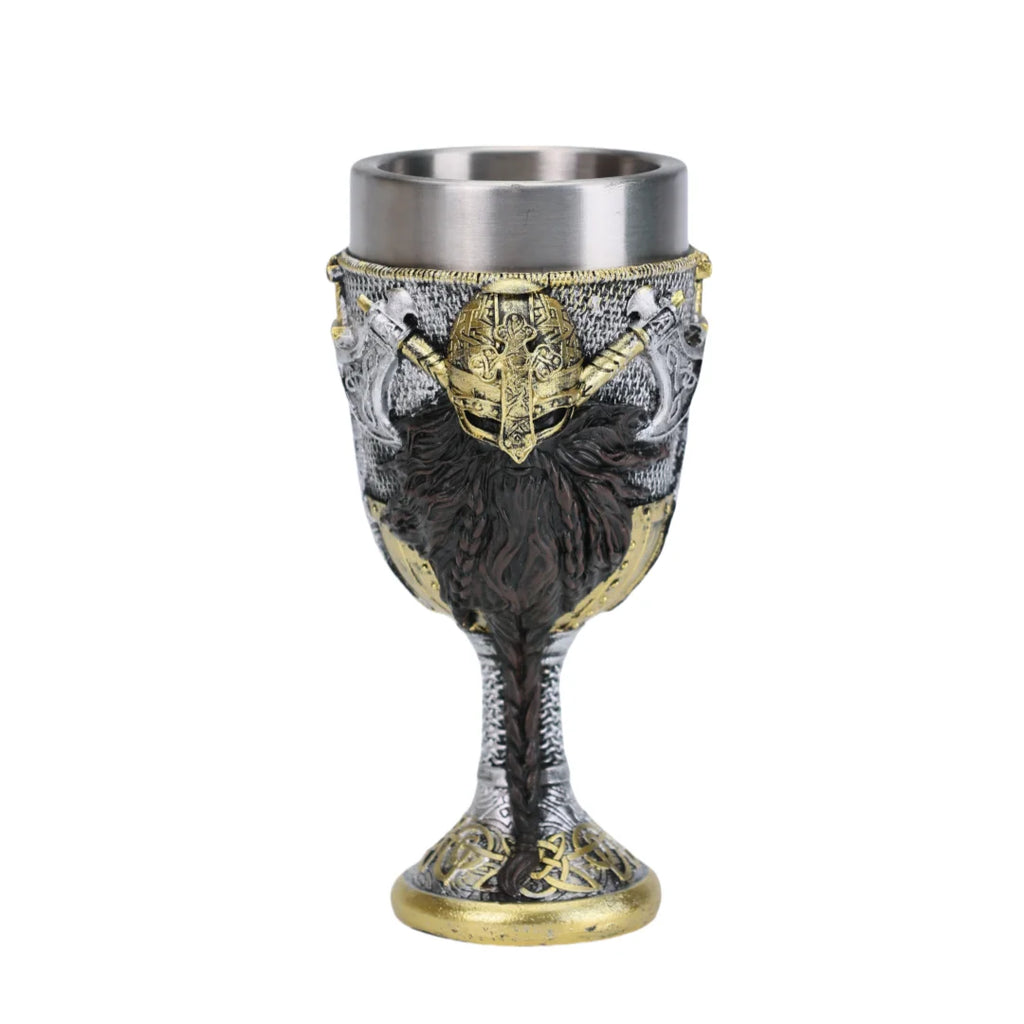 Medieval Viking Wine Goblet Nordic Viking Warrior Dragon Chalice Stainless Steel Insert Resin Themed Party Decoration