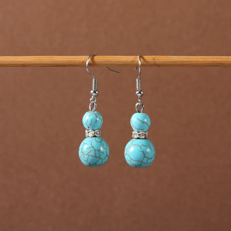 Bohemian fringed turquoise personality temperament earrings jewelry