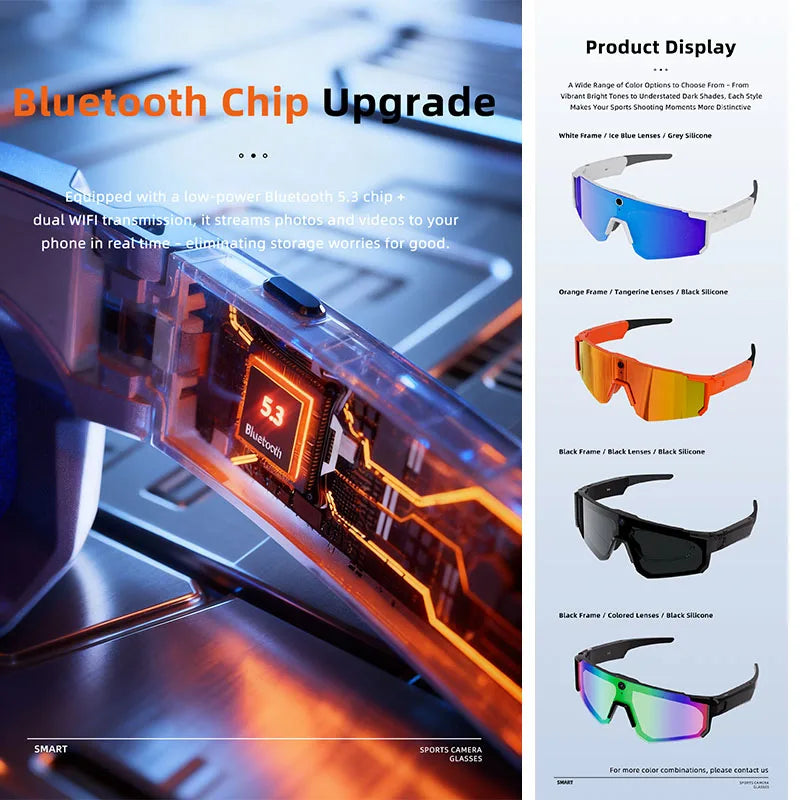 New AI Smart Sports shooting&recording Glasses 800W Camera HD Anti-shake Outdoor Riding Shooting Artifact Windproof Glasses