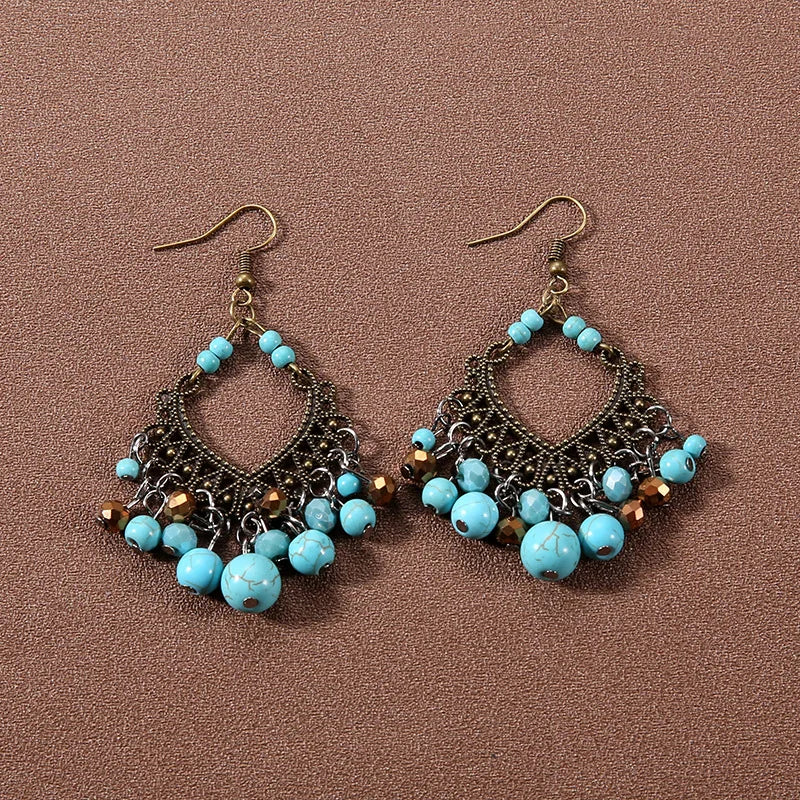 Bohemian fringed turquoise personality temperament earrings jewelry
