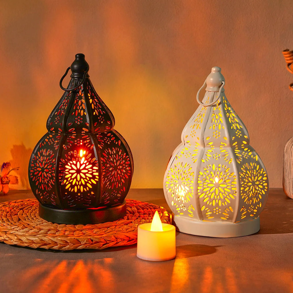 1PC, European-style ironwork hollowed-out gourd-shaped decorative candlestick, Moroccan decorative style candlestick