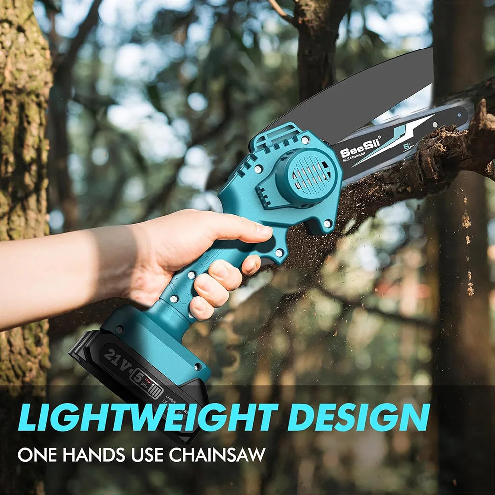 SEESII 6'' Cordless Mini Chainsaw Handheld Electric Power Chain Saw Tree Trimming Wood Cutting for Makita 18V Battery Pin