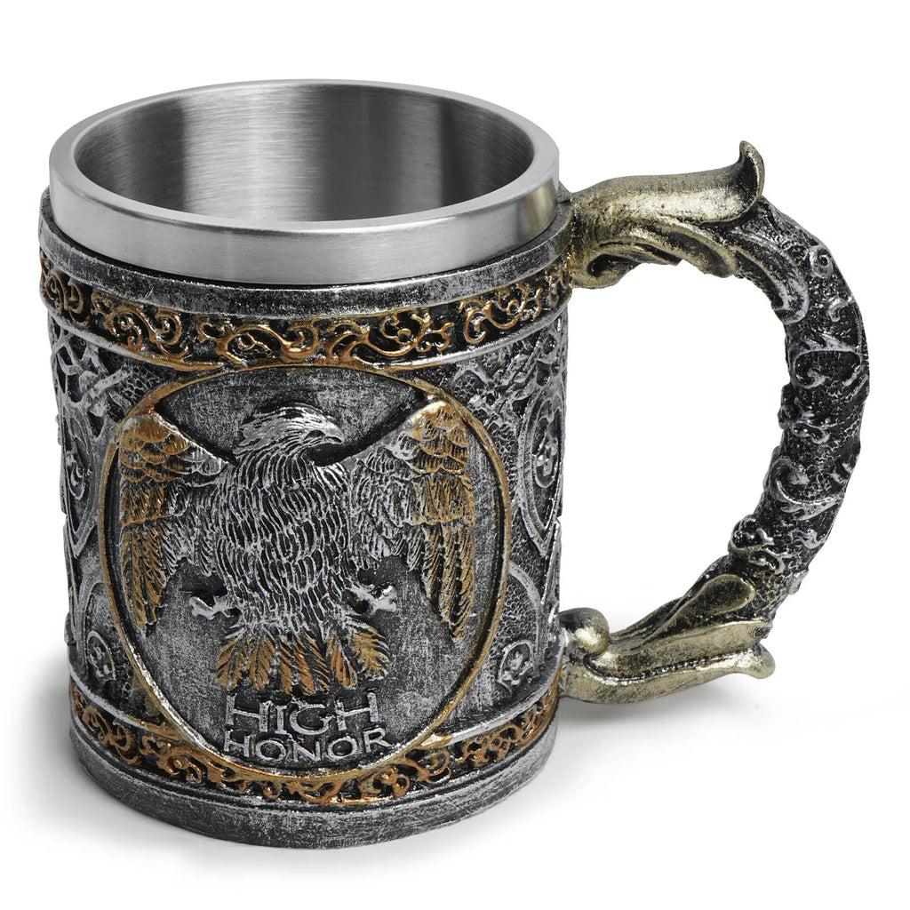 450ml Viking Wooden Barrel Beer Mug 3D Resin 304 Stainless Steel Coffee Cup Bar Party Gift Mug Large Capacity Water Cup