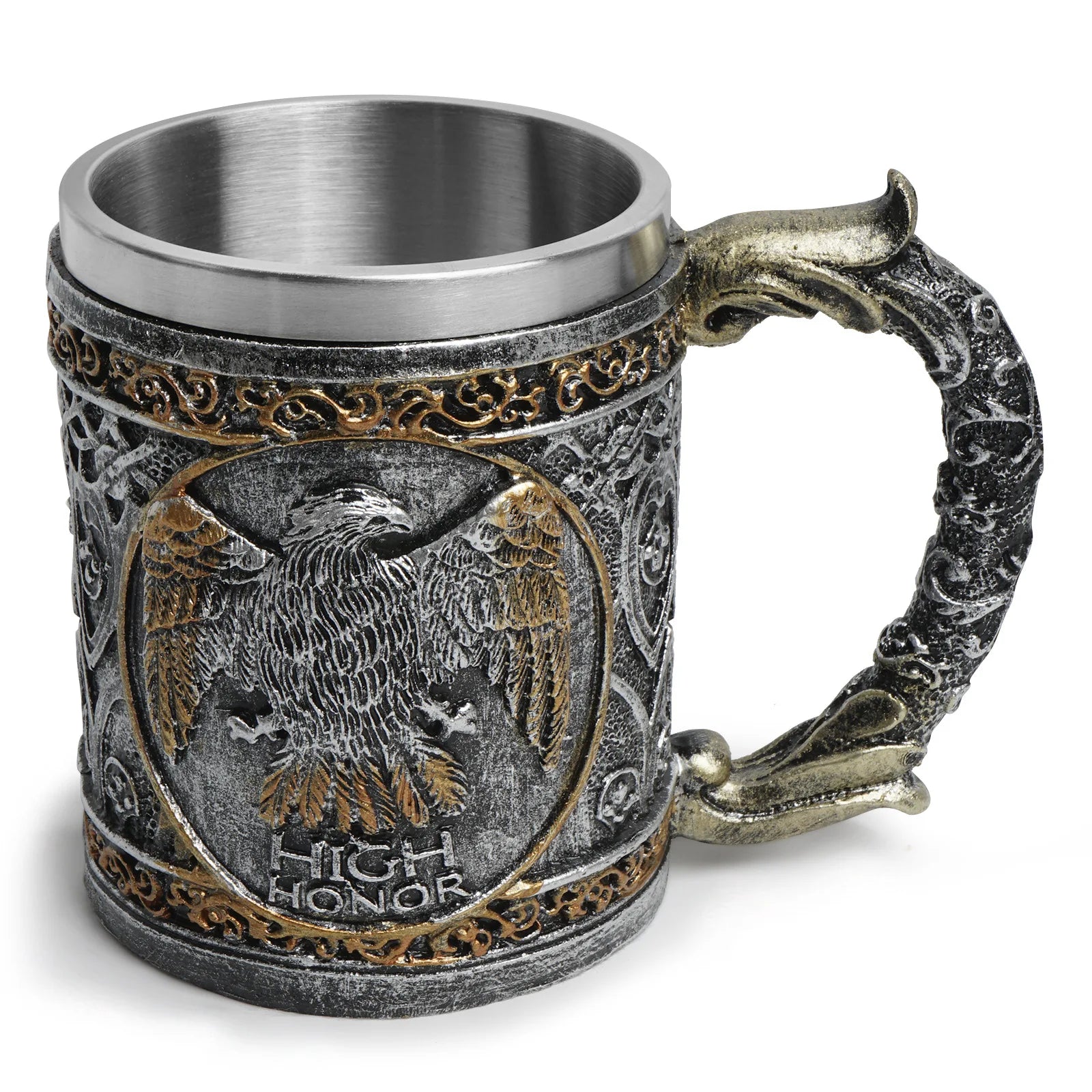 450ml Viking Wooden Barrel Beer Mug 3D Resin 304 Stainless Steel Coffee Cup Bar Party Gift Mug Large Capacity Water Cup
