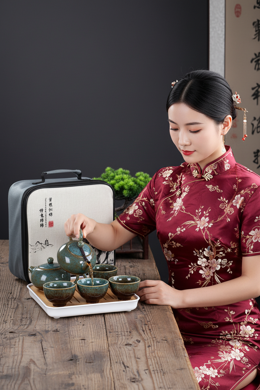 With Travelling Bag 4 Cups Chinese Kung Fu Tea Set Travel Set Ceramic Portable Teapot Porcelain Teaset Gaiwan Tea Cups Tea Tool