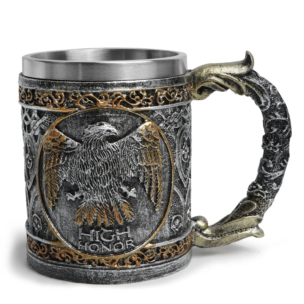 450ml Viking Wooden Barrel Beer Mug 3D Resin 304 Stainless Steel Coffee Cup Bar Party Gift Mug Large Capacity Water Cup